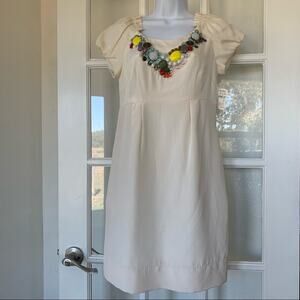 NWT Phoebe Couture White Silk Dress with bead and stone appliqué Size 2